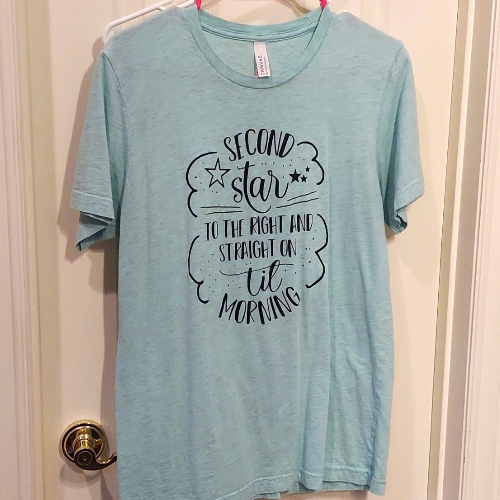 Bella canvas graphic tee.  Disney "second star to the right" seafoam green.